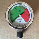 PRESS 0-15 PSI 2-1/2 DIAL S/S LIQ, 1/4IN MONEL LWR NPT, 0# TO 10# GRN/10# TO15#RED