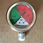 PRESS 0-100 PSI 2-1/2IN DIAL S/S, S/S LWR MPT, BANDED 0# TO 44# GREEN / 44# TO 100# RED